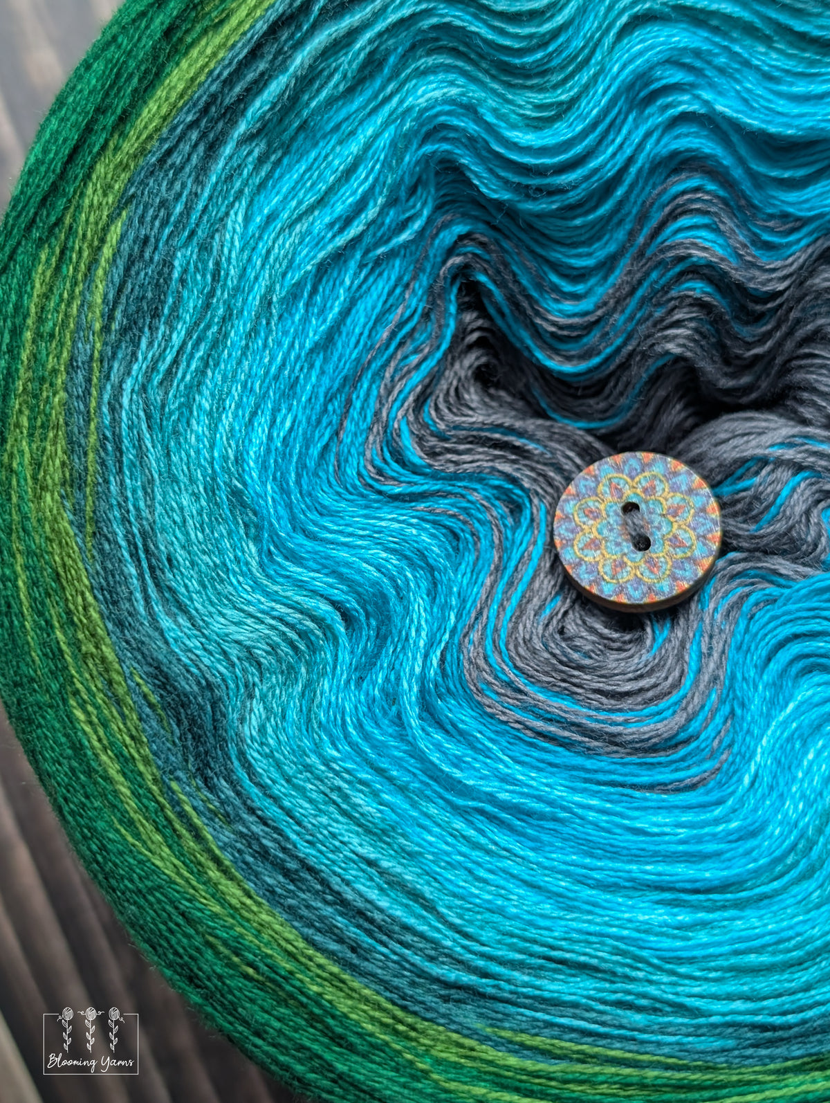 "Cypress Swamp" gradient ombre yarn cake
