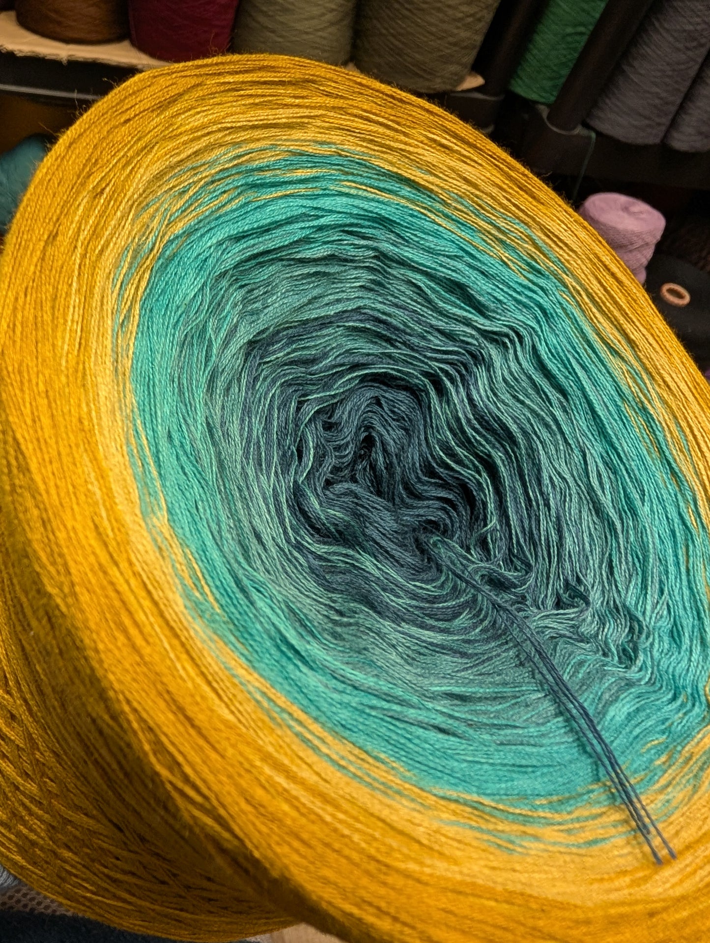 "Kingfisher" gradient ombre yarn cake created by Ancy-Fancy