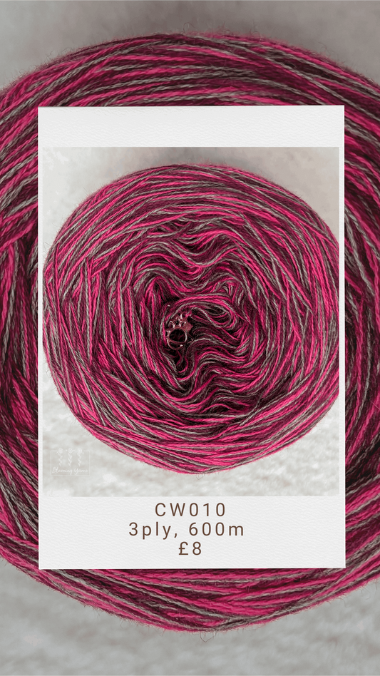 CW010 cotton/merino melange yarn cake, 130g, about 600m, 3ply