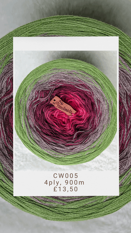 CW005 cotton/merino ombre yarn cake, 270g, about 900m, 4ply
