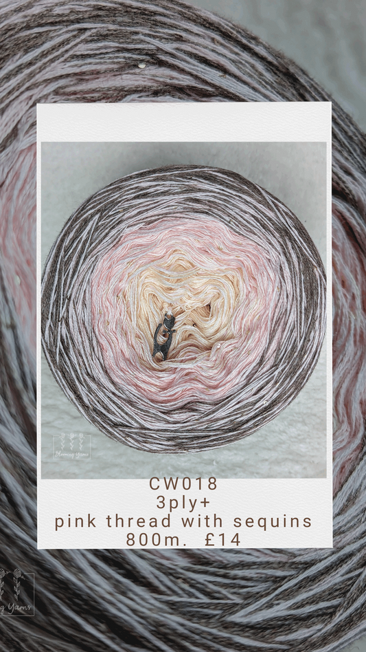 CW018 cotton/merino ombre yarn cake, 270g, about 800m, 3ply plus additional thread