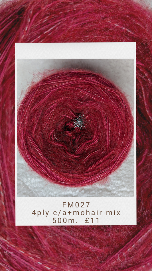 FM027 merino/acrylic melange yarn cake, 200g, about 500m, 4ply+mohair mix thread