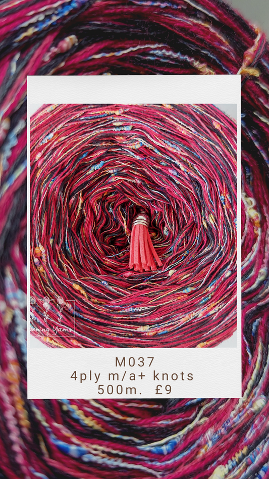 M037 merino/acrylic melange yarn cake, 185g, about 500m, 4ply plus additional thread