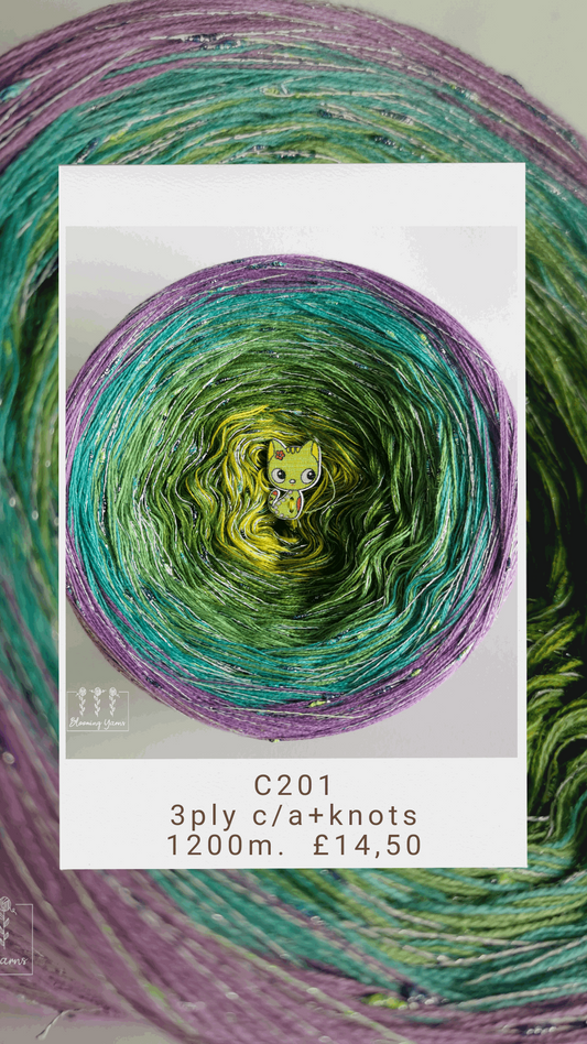 C201 cotton/acrylic ombre yarn cake, 320g, about 1200m, 3ply+knot thread