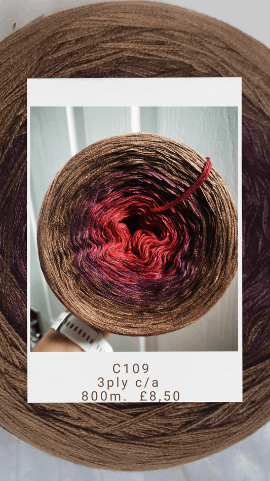 C109 cotton/acrylic ombre yarn cake, 160g, about 800m, 3ply