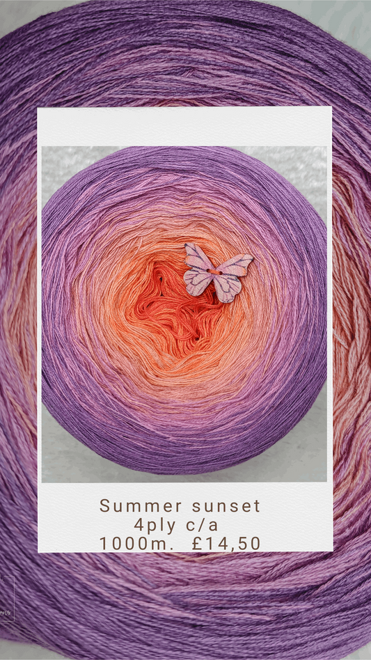 "Summer sunset"cotton/acrylic ombre yarn cake, 280g, about 1000m, 4ply