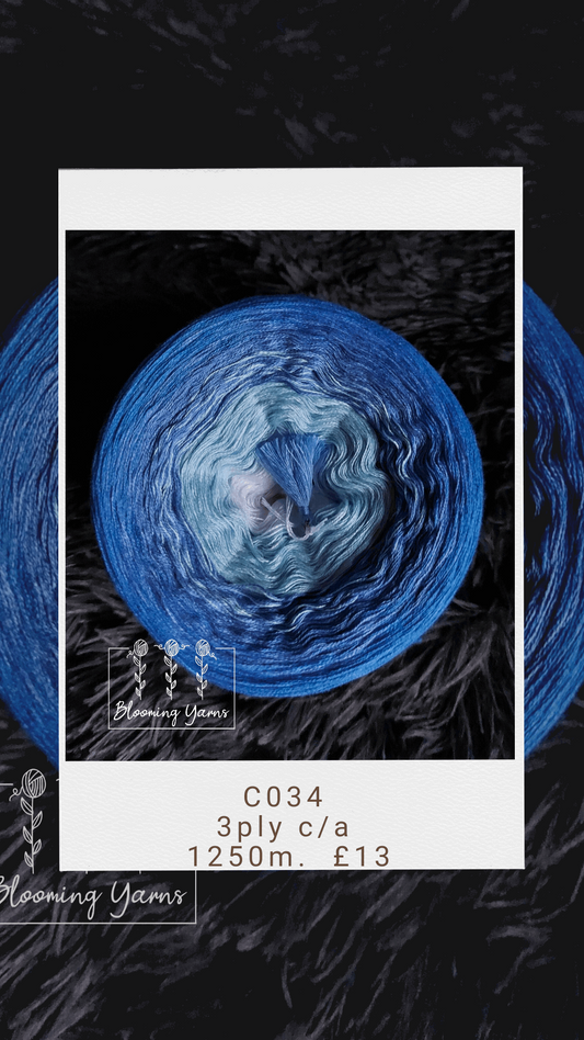 C034 cotton/acrylic ombre yarn cake, 250g, about 1250m, 3ply