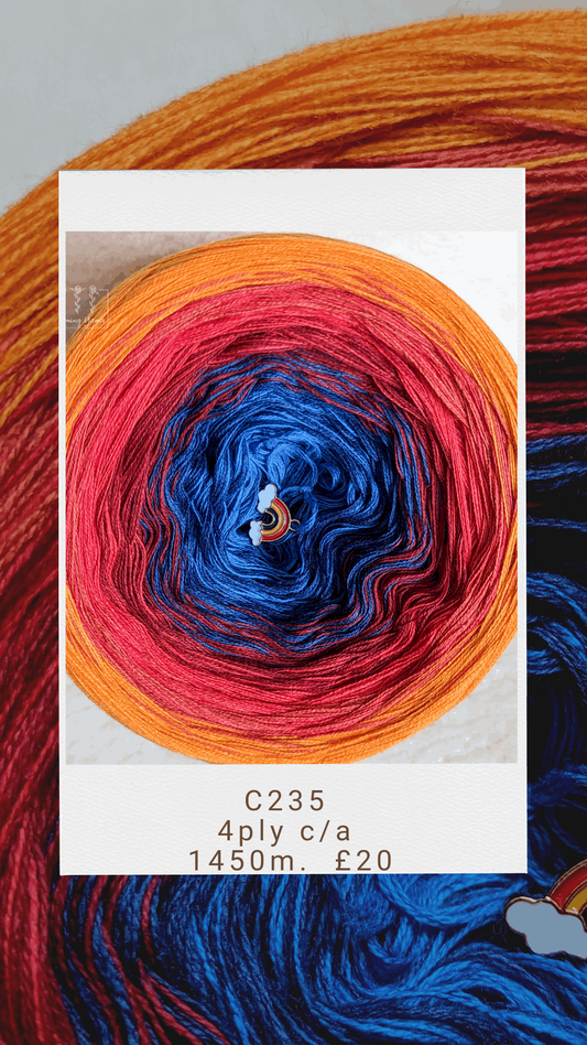 C235 cotton/acrylic ombre yarn cake, 390g, about 1450m, 4ply