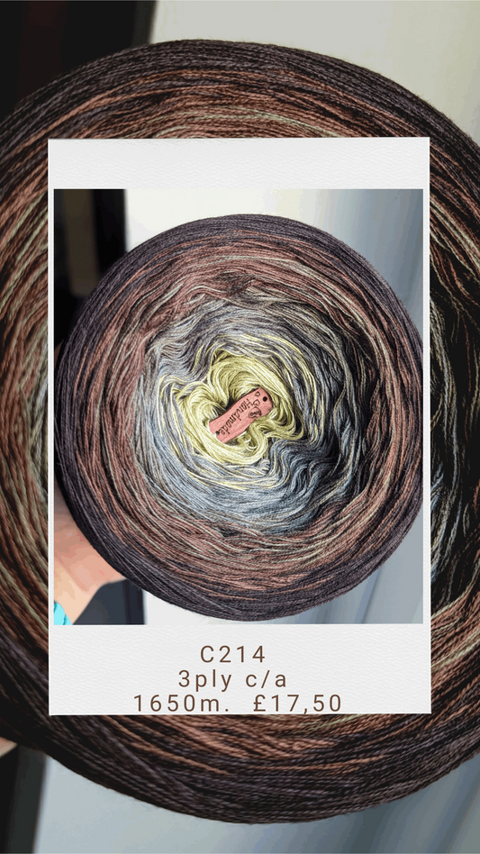 C214 cotton/acrylic ombre yarn cake, 330g, about 1650m, 3ply