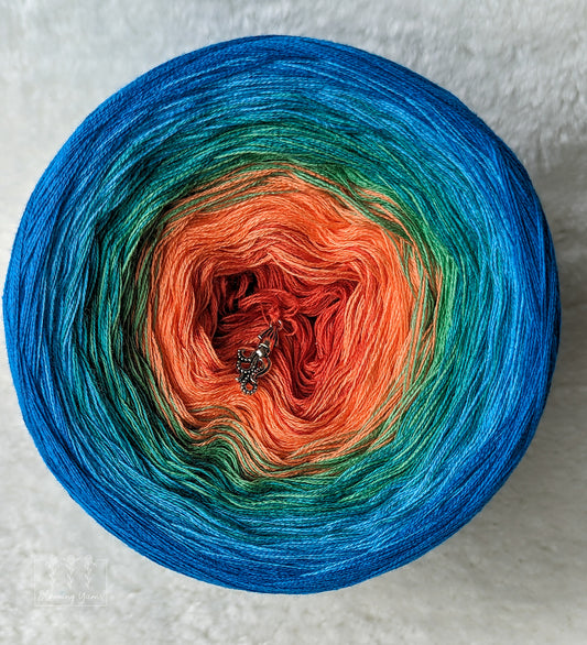 "Ocean Volcano" gradient ombre yarn cake created by Ancy-Fancy