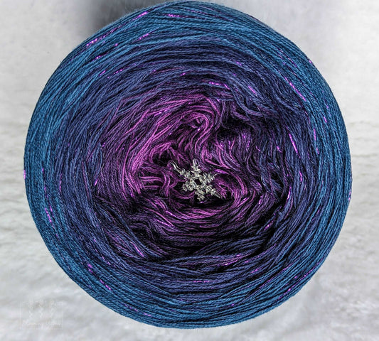 C287 cotton/acrylic ombre yarn cake, 260g, about 950m, 4ply+lurex