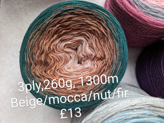 cotton/acrylic ombre yarn cake, 260g, about 1300m, 3ply