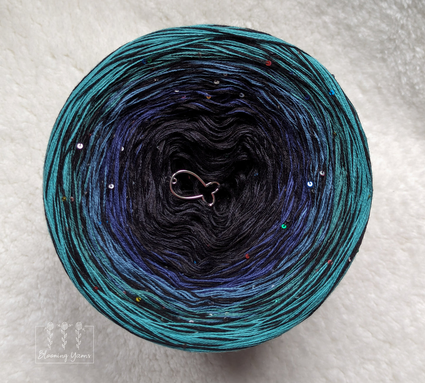 "Magpie II" ombre gradient yarn cake with sequins