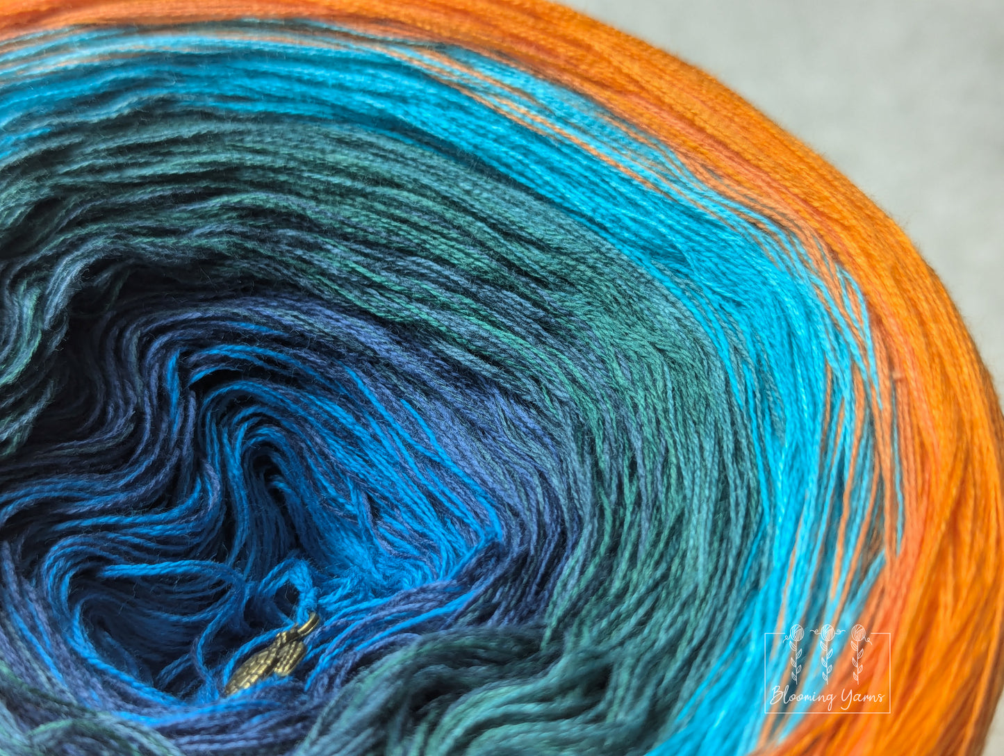 "Blue Macaw parrot" gradient ombre yarn cake