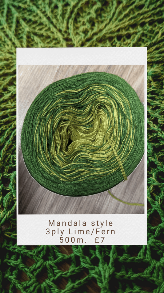 cotton/acrylic ombre yarn cake MANDALA STYLE ,  100g, about 500m, 3ply