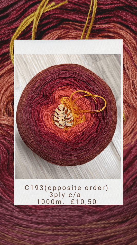 C193 cotton/acrylic ombre yarn cake, 200g, about 1000m, 3ply