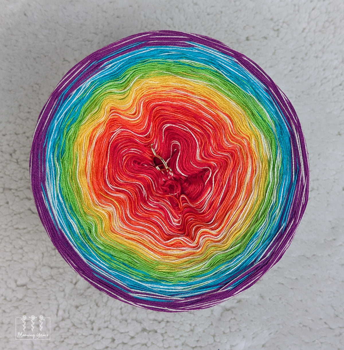 "Rainbow Birthday Cake" gradient ombre yarn cake