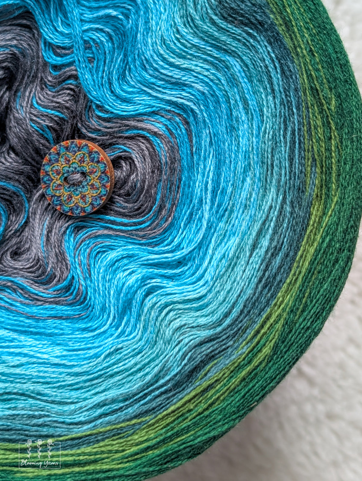 "Cypress Swamp" gradient ombre yarn cake