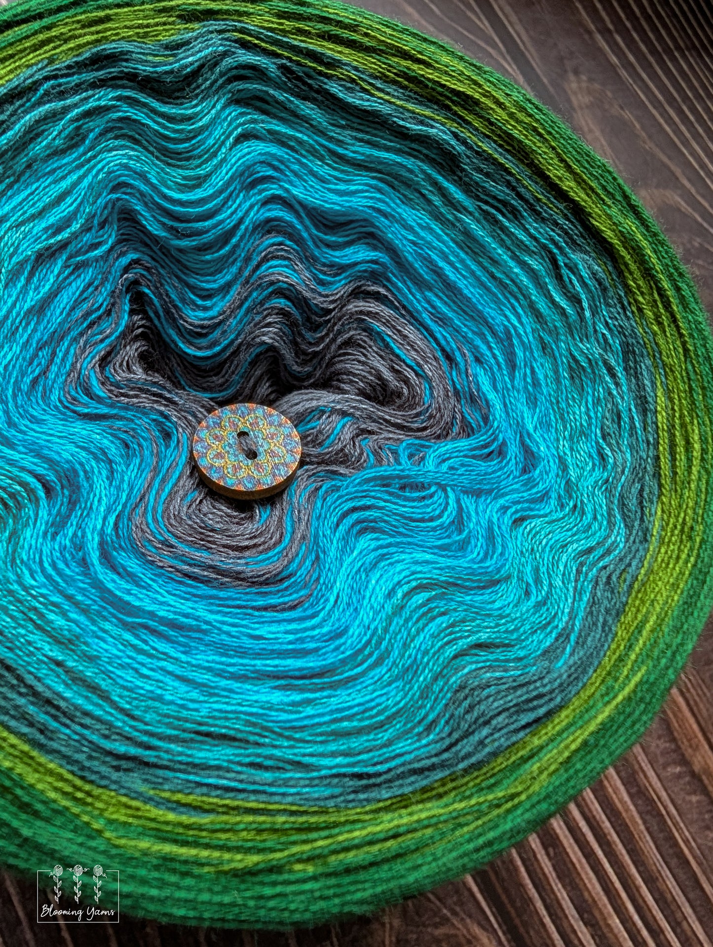 "Cypress Swamp" gradient ombre yarn cake