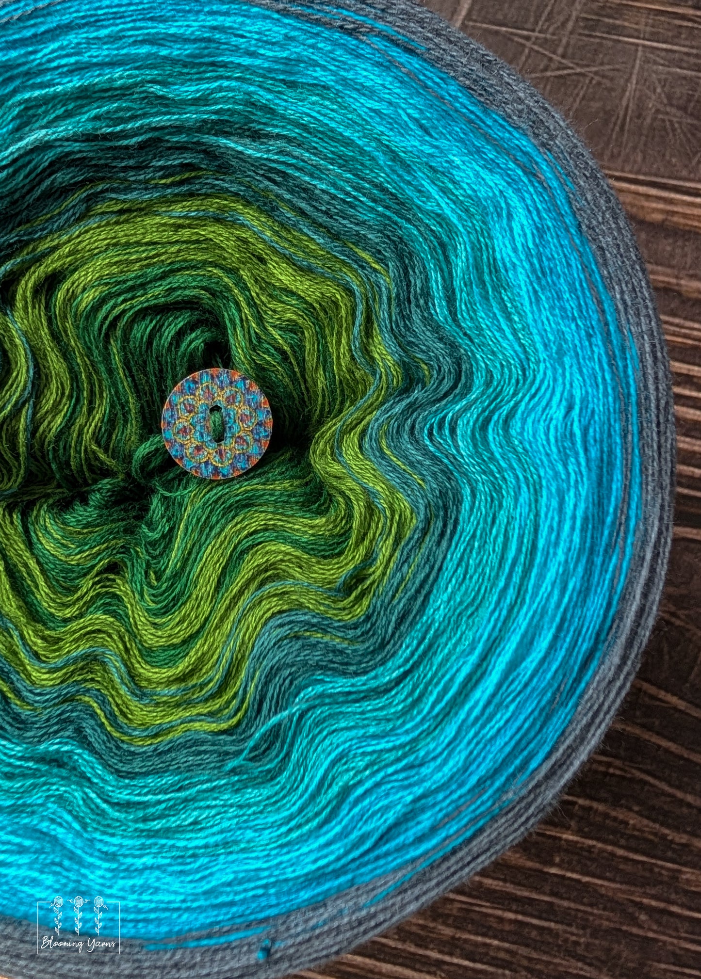 "Cypress Swamp" gradient ombre yarn cake