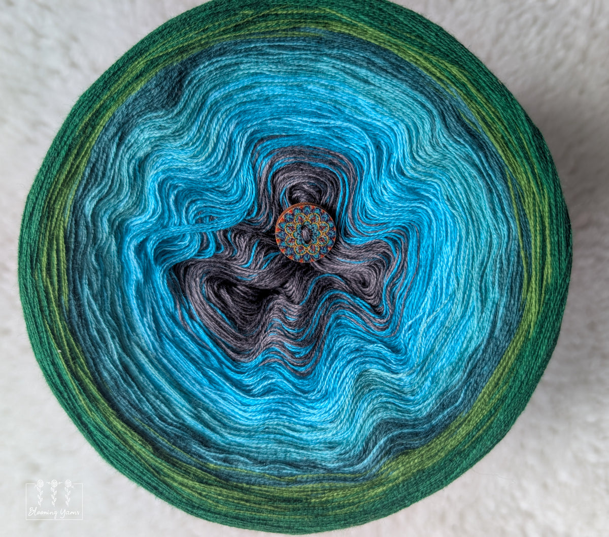 "Cypress Swamp" gradient ombre yarn cake
