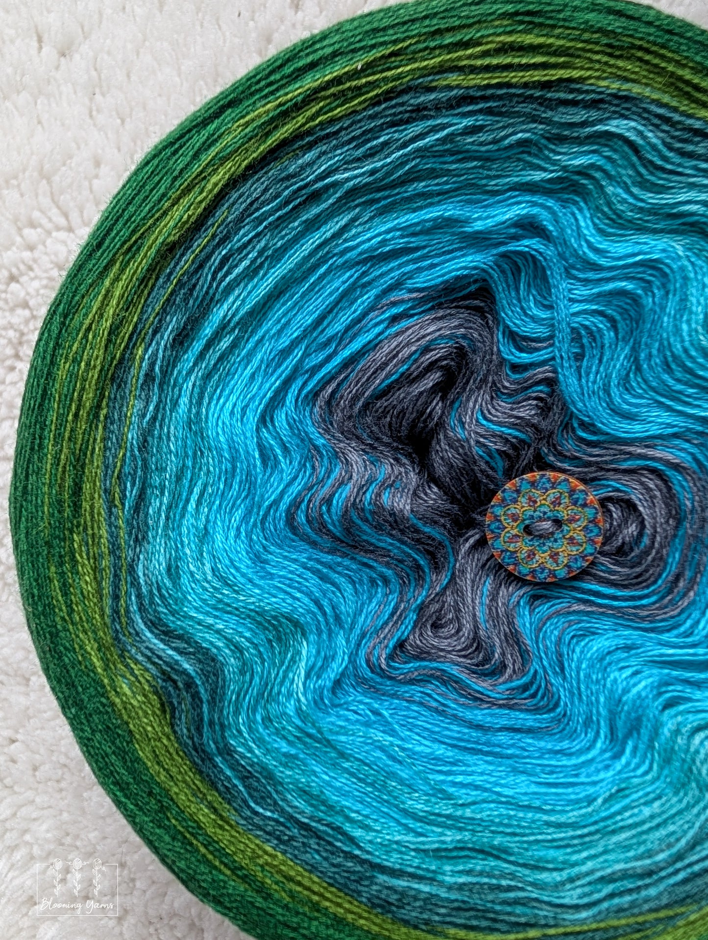 "Cypress Swamp" gradient ombre yarn cake