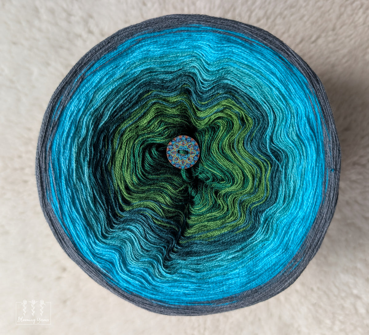 "Cypress Swamp" gradient ombre yarn cake
