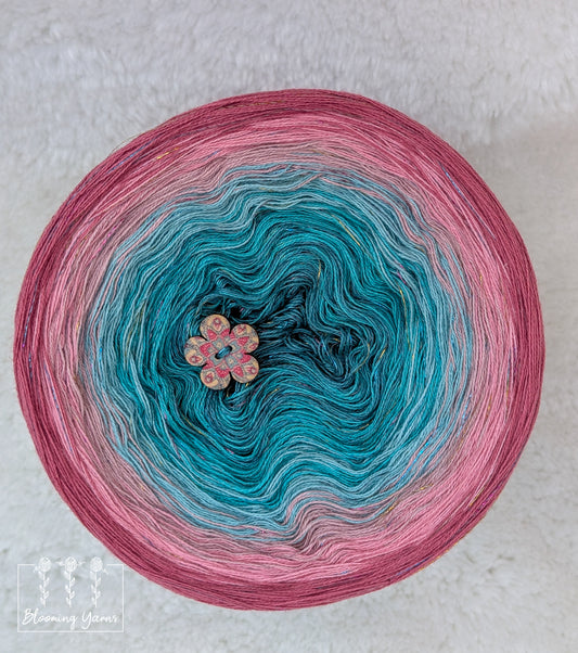 Gradient ombre yarn cake colour combination C390 " Blush & Teal Serenity"