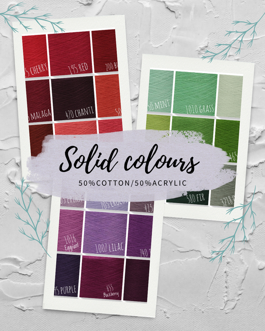 solid/mono colour yarn 50%cotton/50%acrylic