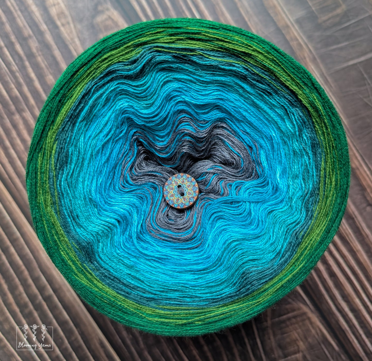"Cypress Swamp" gradient ombre yarn cake