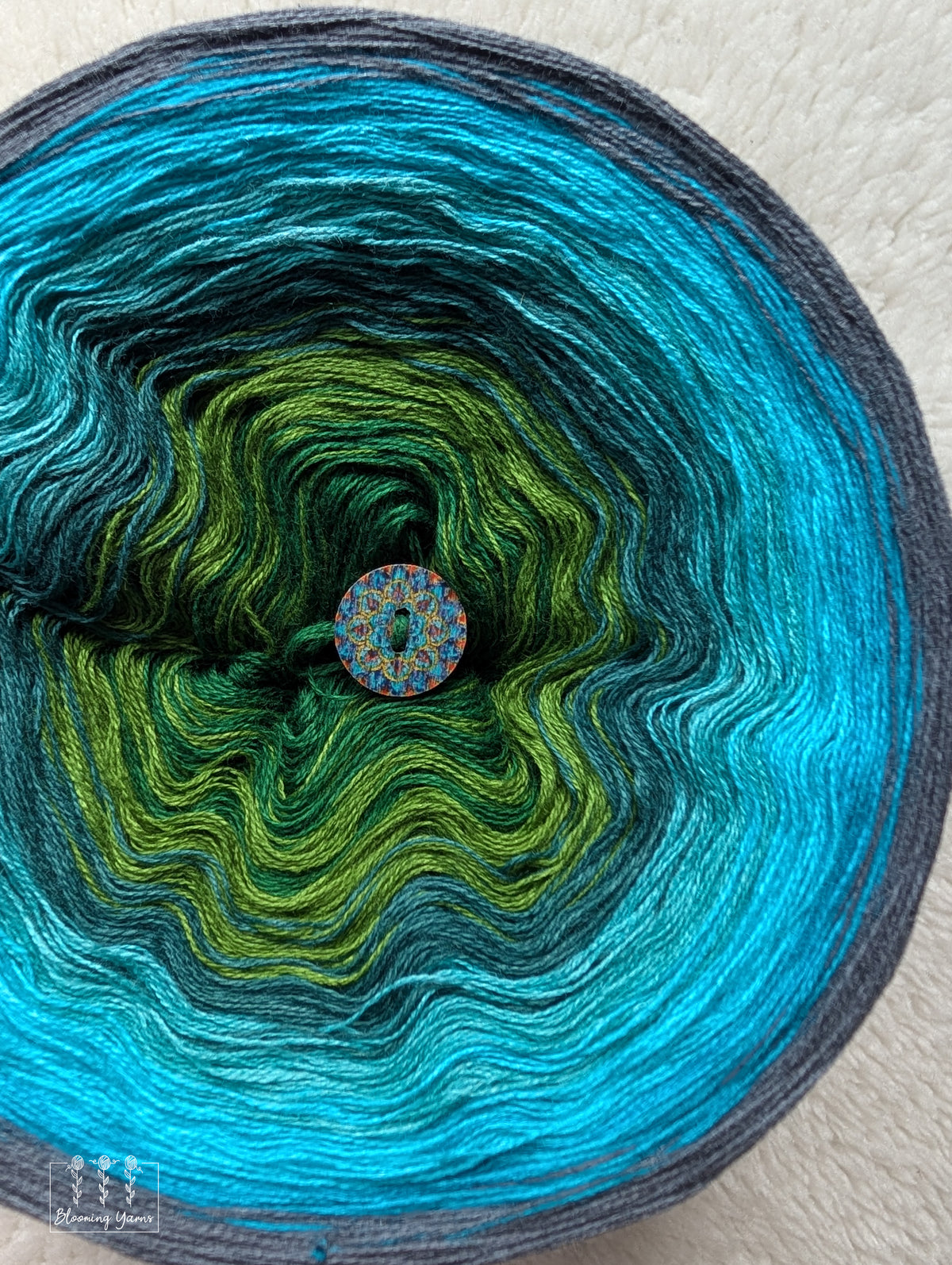 "Cypress Swamp" gradient ombre yarn cake