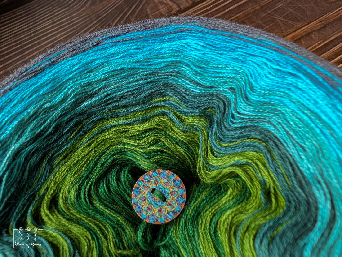 "Cypress Swamp" gradient ombre yarn cake