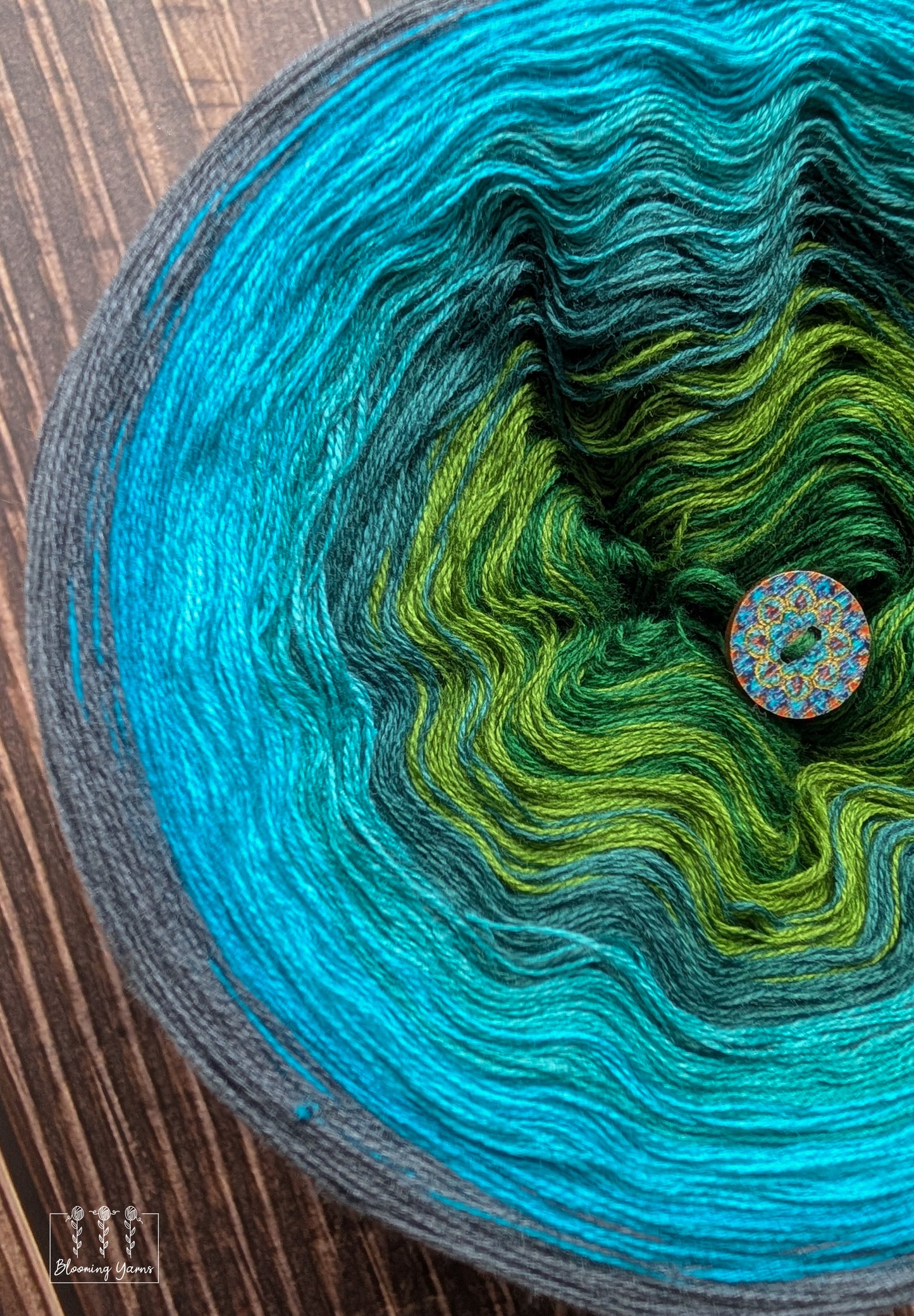 "Cypress Swamp" gradient ombre yarn cake